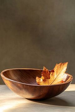 Autumn leaf in wooden bowl by Imperial Art House