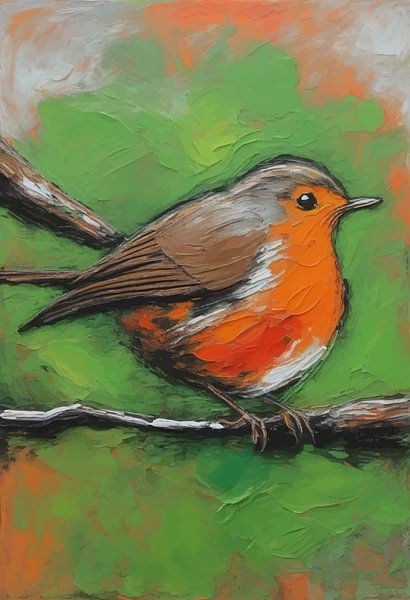 Abstraktes Rotkehlchen-Vogel-Portrait-Gemälde von MIROKKU