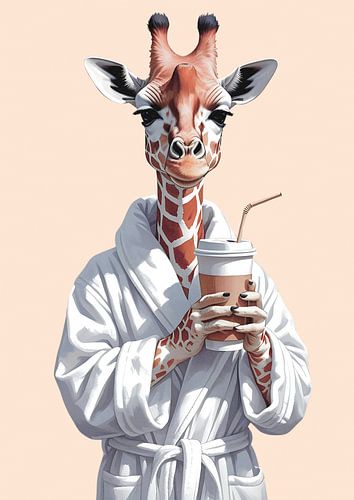 Giraffe am Morgen mit Coffee-to-go