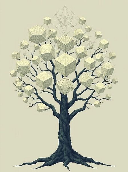 Der Geometrische Baum des Bewusstseins: Eine heilige Vereinigung von organischem Wachstum und platonischen Körpern von Artistic