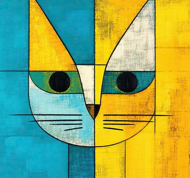 Kat Ogen | Turquoise en Gele Kat Kunst van ARTEO Schilderijen