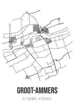 Groot-Ammers (Zuid-Holland) | Landkaart | Zwart-wit van MijnStadsPoster