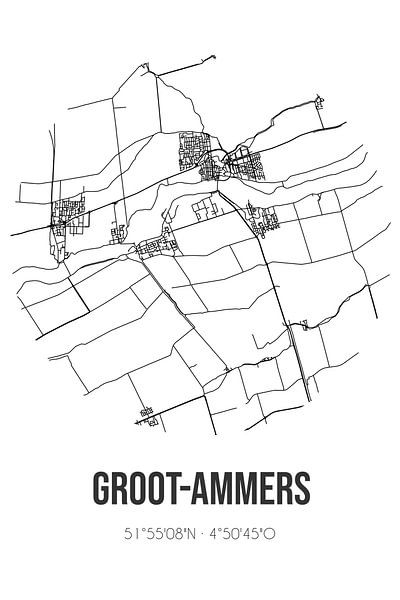 Groot-Ammers (Zuid-Holland) | Landkaart | Zwart-wit van Stad & Wand