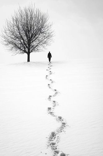 Sporen in de sneeuw naar eenzaamheid