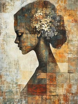 Frauenprofil in Erdtönen von Kunst Laune