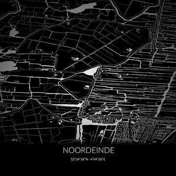 Black-and-white map of Noordeinde, North Holland. by Rezona