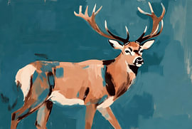 Cerf brun rouille sur fond bleu sarcelle foncé sur Art & Soul Creations