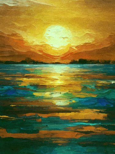 Volle maan boven zee van Anna Marie de Klerk