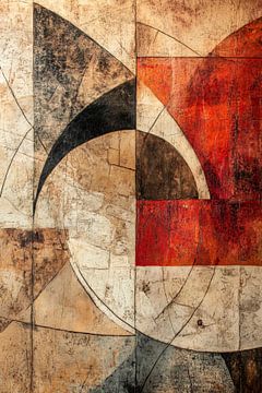 Geometrische Abstractie met Aardse Texturen en Warme Contrasten van Eva Lee