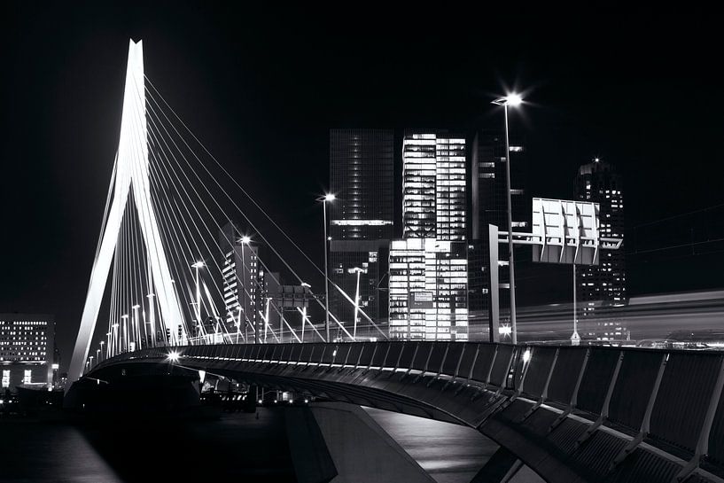 Erasmusbrug Rotterdam zwart-wit in december van Dexter Reijsmeijer