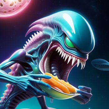 Alien mit Fischimbiss