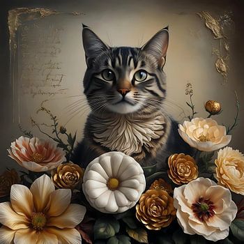  Majestueuze Kat met Bloemenpracht