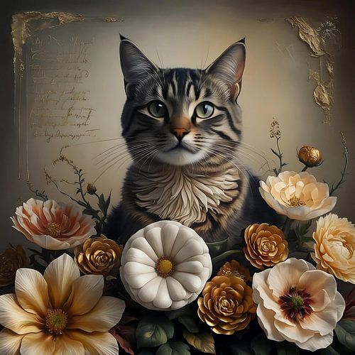  Majestueuze Kat met Bloemenpracht