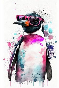 Pinguïn in het roze van Poster Art Shop