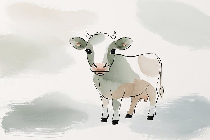 Minimalistische Kuh Illustration Aquarell von Art & Soul Creations