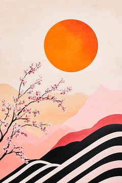 Zonsondergang boven een heuvelachtig landschap van Poster Art Shop
