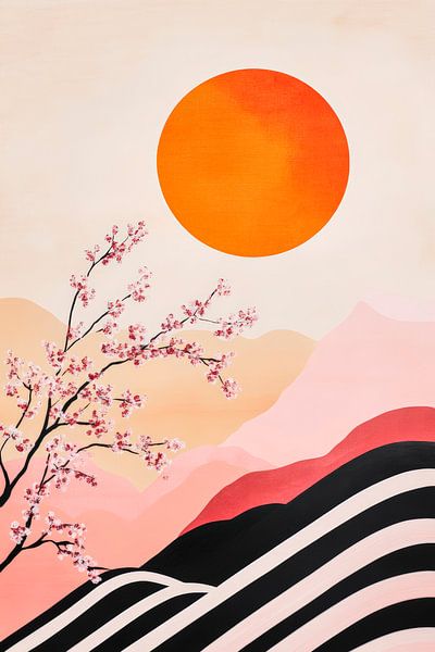 Sunset over a hilly landscape by Poster Art Shop