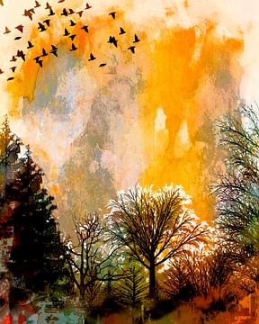 Warmer Skandinavische Herbst Wald Expressionismus von Mad Dog Art