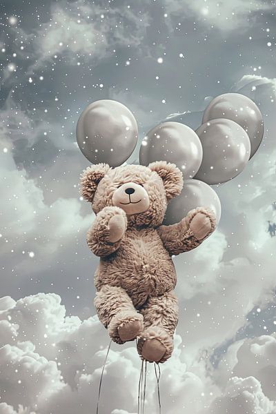 Flying bear with balloons by Poster Art Shop
