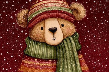 Ours en robe d'hiver Vœu chaud dans la neige sur Eva Lee