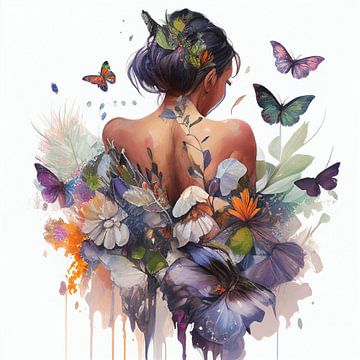 Watercolor Butterfly Woman Body #3 by Chromatic Fusion Studio