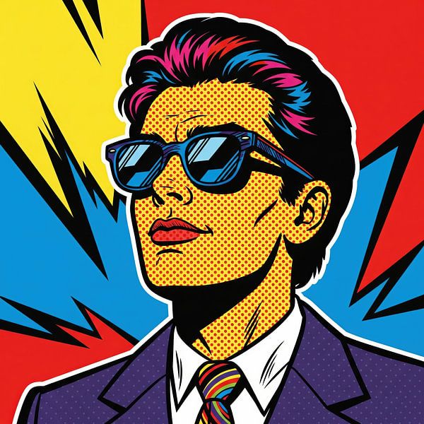 Pop Art Portrait of Man with Sunglasses and Suit by Markus Gann