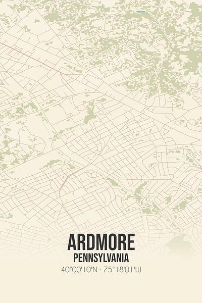 Carte ancienne d'Ardmore (Pennsylvanie), USA. par Affiches de lieux