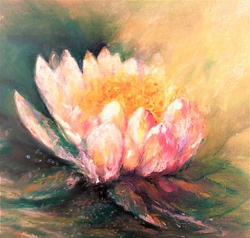 Water lily-2. Hand-painted with oil pastel chalk by Ineke de Rijk
