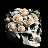 Minimalistischer Totenkopf mit Blumenkranz von Evelin