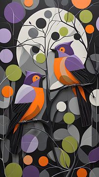 Dynamisch vogelpaar in abstracte setting van Bart Veeken