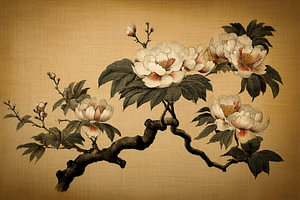 Botanische Pfingstrosen im japanischen Vintage-Stil
