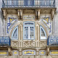 Three-part art nouveau window in Tomar, Portugal