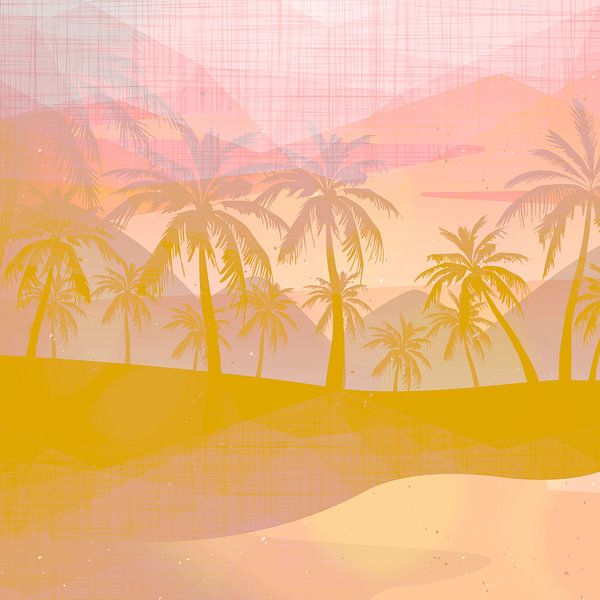 Zonsopgang met palmbomen van FRESH Fine Art