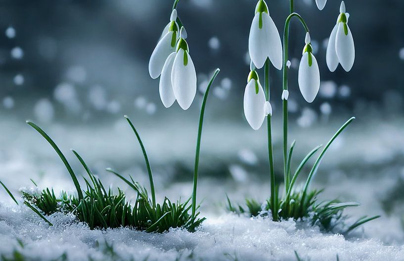 Schneeglöckchen mit Schnee im Frühling Illustration von Animaflora PicsStock
