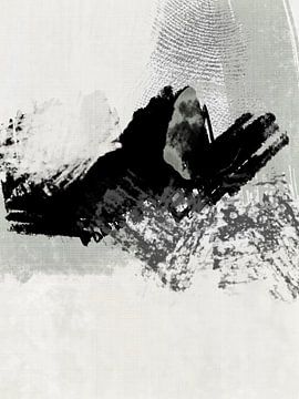 Modern abstract schilderij met penseelstreken in de kleuren zwart, saliegroen en beige van Imaginative