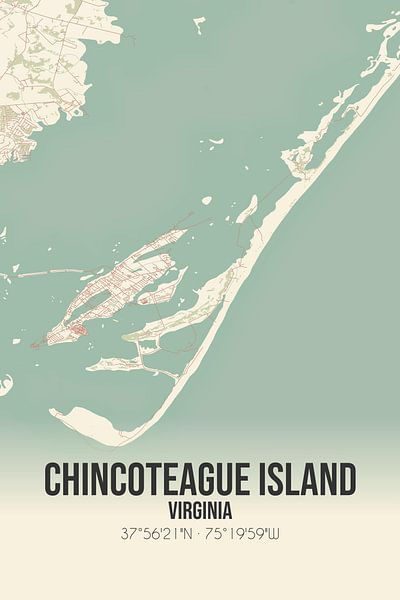 Carte ancienne de l'île de Chincoteague (Virginie), Etats-Unis. par Affiches de lieux
