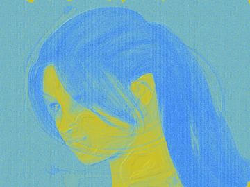 Portret Aziatische vrouw in blauw en geel van Maurice Dawson