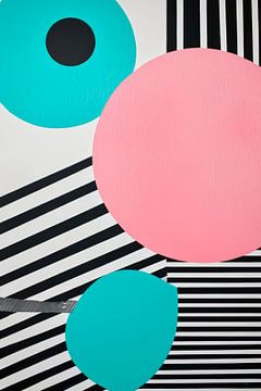 Geometrische vormen op een gestreepte achtergrond van Poster Art Shop