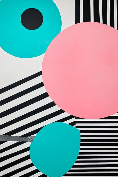 Geometric shapes on a striped background by Poster Art Shop