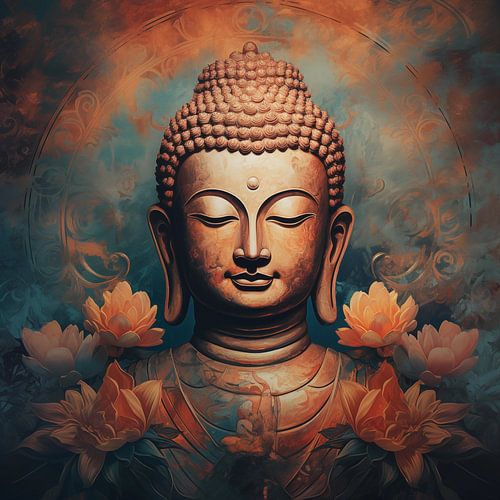 Buddha(boeddha) in bloemen lichte kleuren