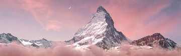 Panoramisch uitzicht op de Matterhorn tegen een heldere hemel van Besa Art