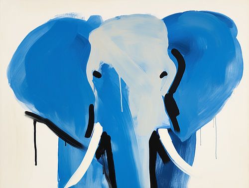 Olifant in Blauw, Modern Abstract, Picasso