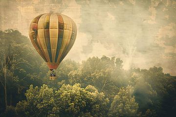 Luchtballon zweeft boven boslandschap van De Muurdecoratie