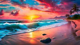 Strand met zonsondergang
