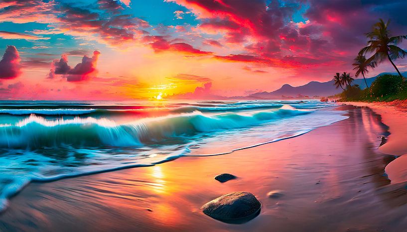 Strand met zonsondergang van Mustafa Kurnaz