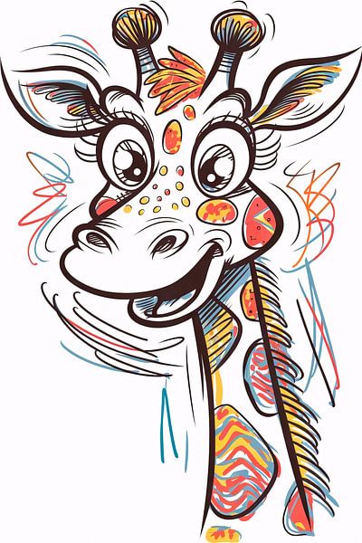 Dessin coloré d'une girafe enjouée par Art & Soul Creations