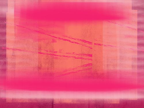 Moderne abstracte kunst in oranje, paars en neonroze.