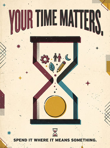 Deine Zeit ist wertvoll – nutze sie dort, wo sie etwas bewirkt. Motivierende Sanduhr – Grafikdesign