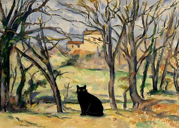 Imprimé chat Cézanne Arbres et maisons