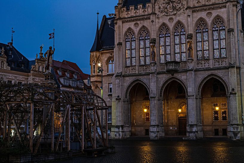 Marché aux poissons à Erfurt avec l'hôtel de ville historique par Alexander Ließ